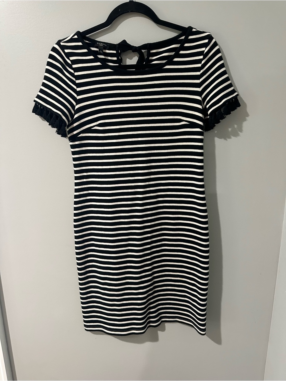 Talbots Black and White Striped Short Sleeve Knit Dress